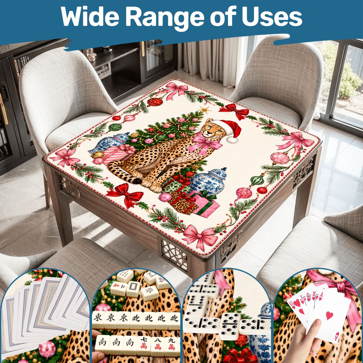 Leopard Luxe Holiday Collection Mahjong Christmas Mat - Splash Of Mahj And Color Co.