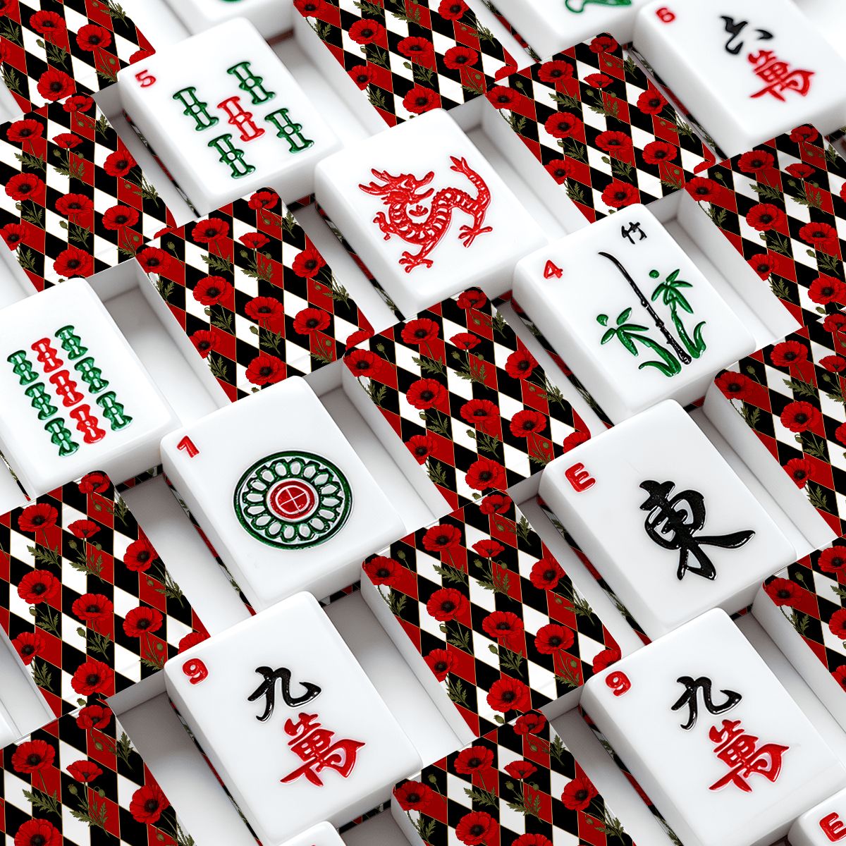 Harlequin Romance Red Poppy Play American Mahjong Tiles And Carry Case - Splash Of Mahj And Color Co.