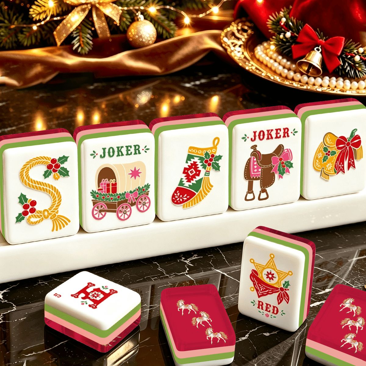 Merry Mahj Western Christmas Mahjong Tiles And Carry Case