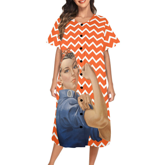 Rosie The Riveter Chevron Orange Preppy Muummu Dress