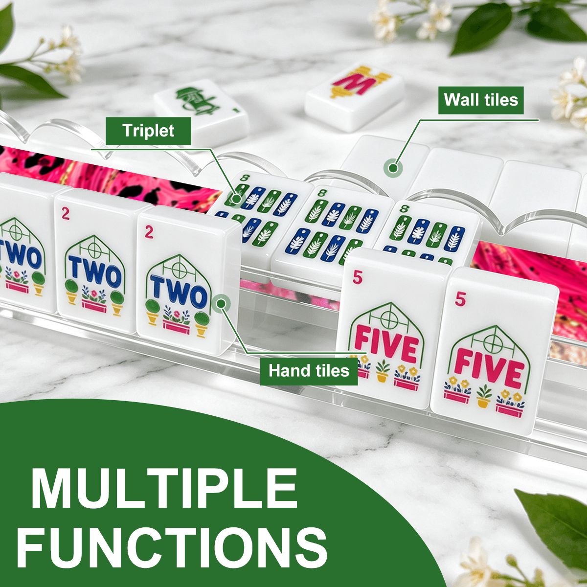 Leopard Luxe Hot Pink Extended Mahjong Rack Set of 4 Scalloped Magnetic Tile Pusher 20' - Splash Of Mahj And Color Co.