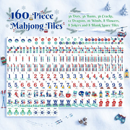 Winter Blues Alpine Slopes ENGRAVED Christmas Mahjong Tiles And Carry Case - Splash Of Mahj And Color Co.