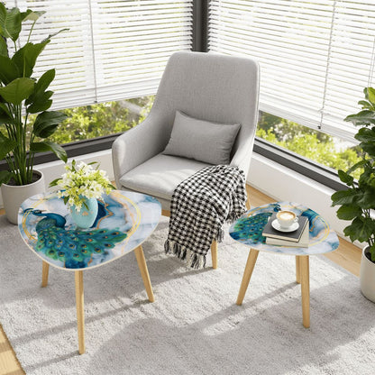 Elegant Peacock Blue Lagoon Modern Nesting Tables Set of 2 - Splash of Color Co.