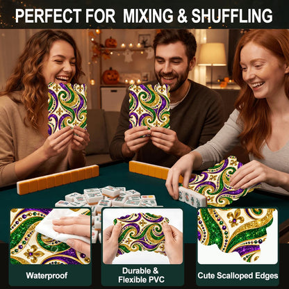 Mardi Gras Glitz Gold Fleur De Lis Scalloped Mahjong Shuffler Cards  Set of 4