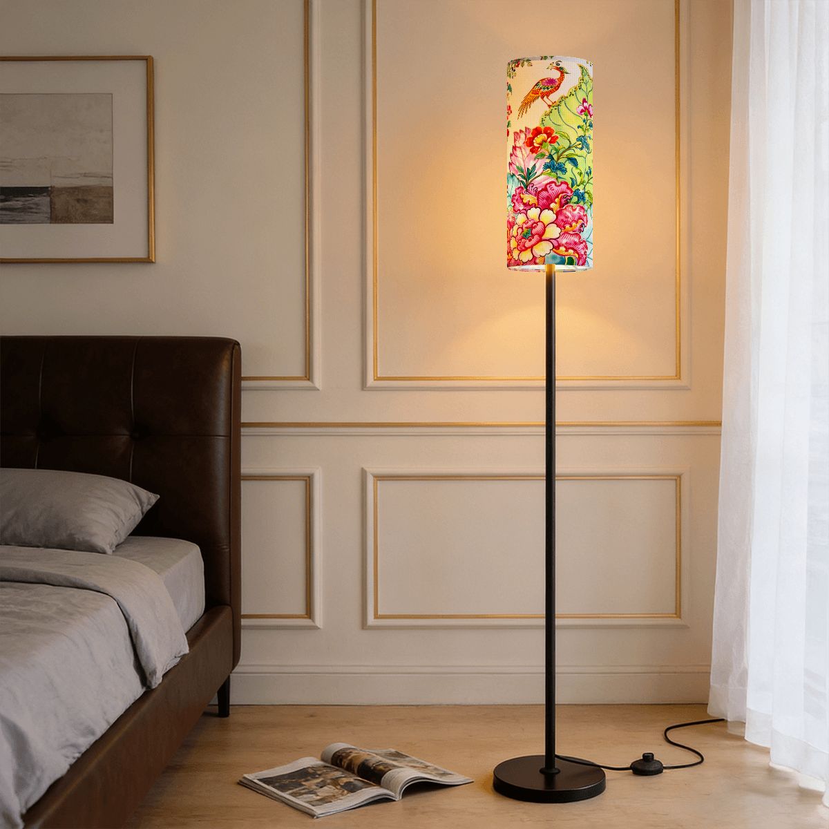 Tobacco Leaf Chinoiserie Modern Floor Lamp - Splash Of Mahj And Color Co.