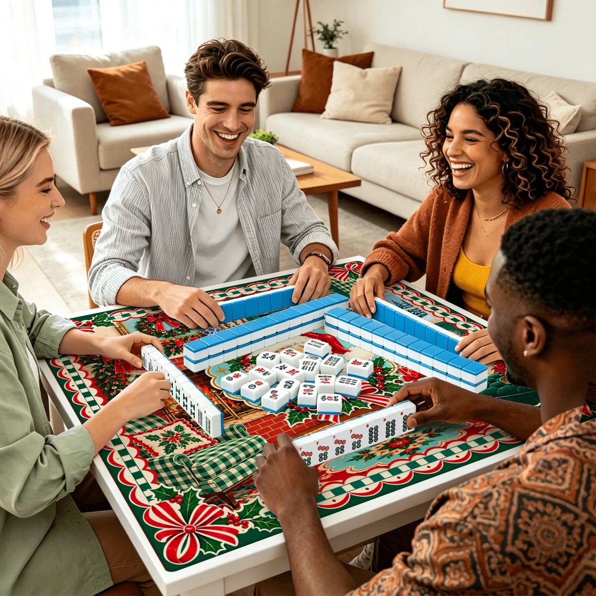 Nostalgic Modcentric Santa Christmas Mahjong Mat Sleek Surface