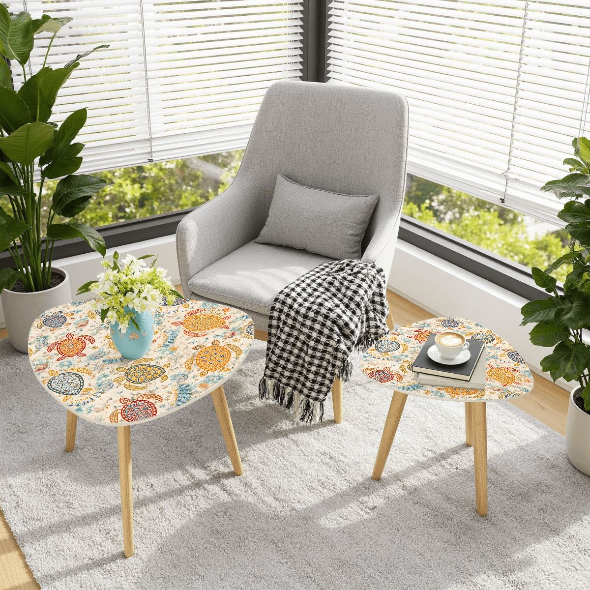 Off The Almafi Coast, Sea Turtles Modern Nesting Tables - Splash of Color Co.