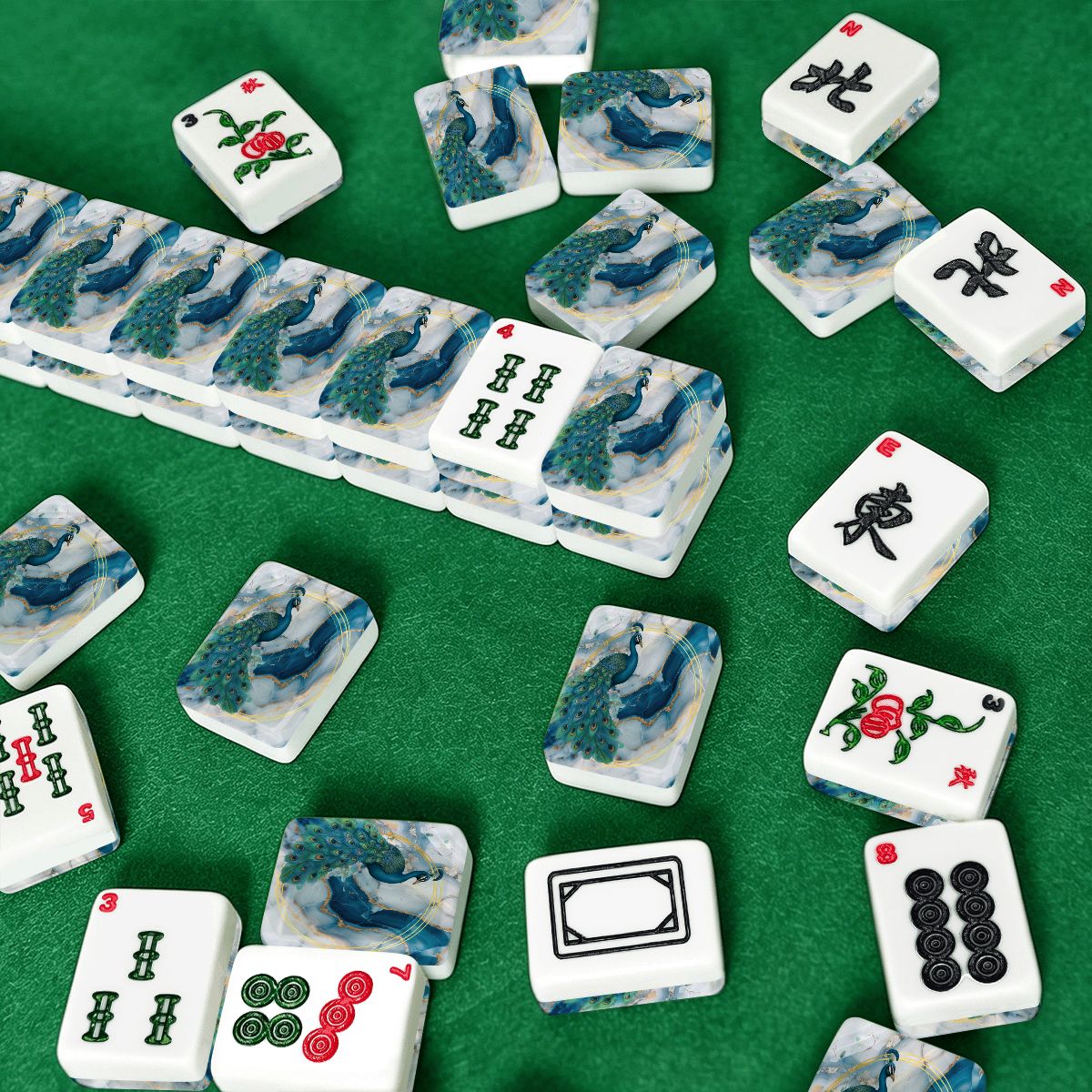 Peacock Blue Gold Gilded American Mahjong Tiles And Carry Case Bundle - Splash of Color Co.