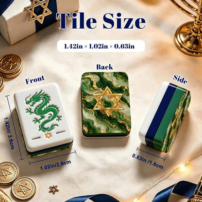 Green Marbled Star Of David Hanukkah Mahjong Tiles And Carry Case - Splash Of Mahj And Color Co.