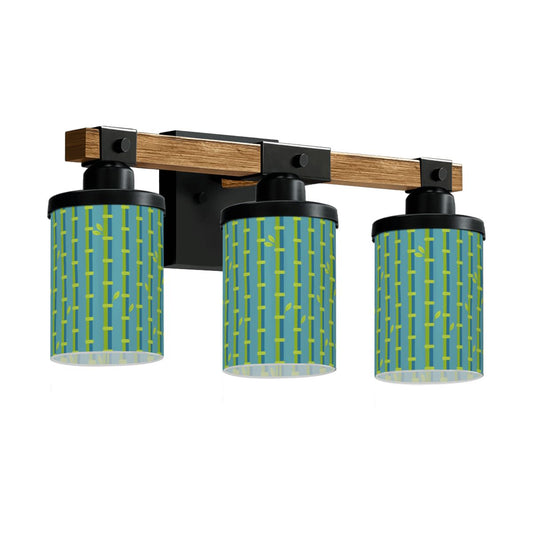 Bamboo Designed Green Blue, Asian Zen Garden Vanity Light Fixture