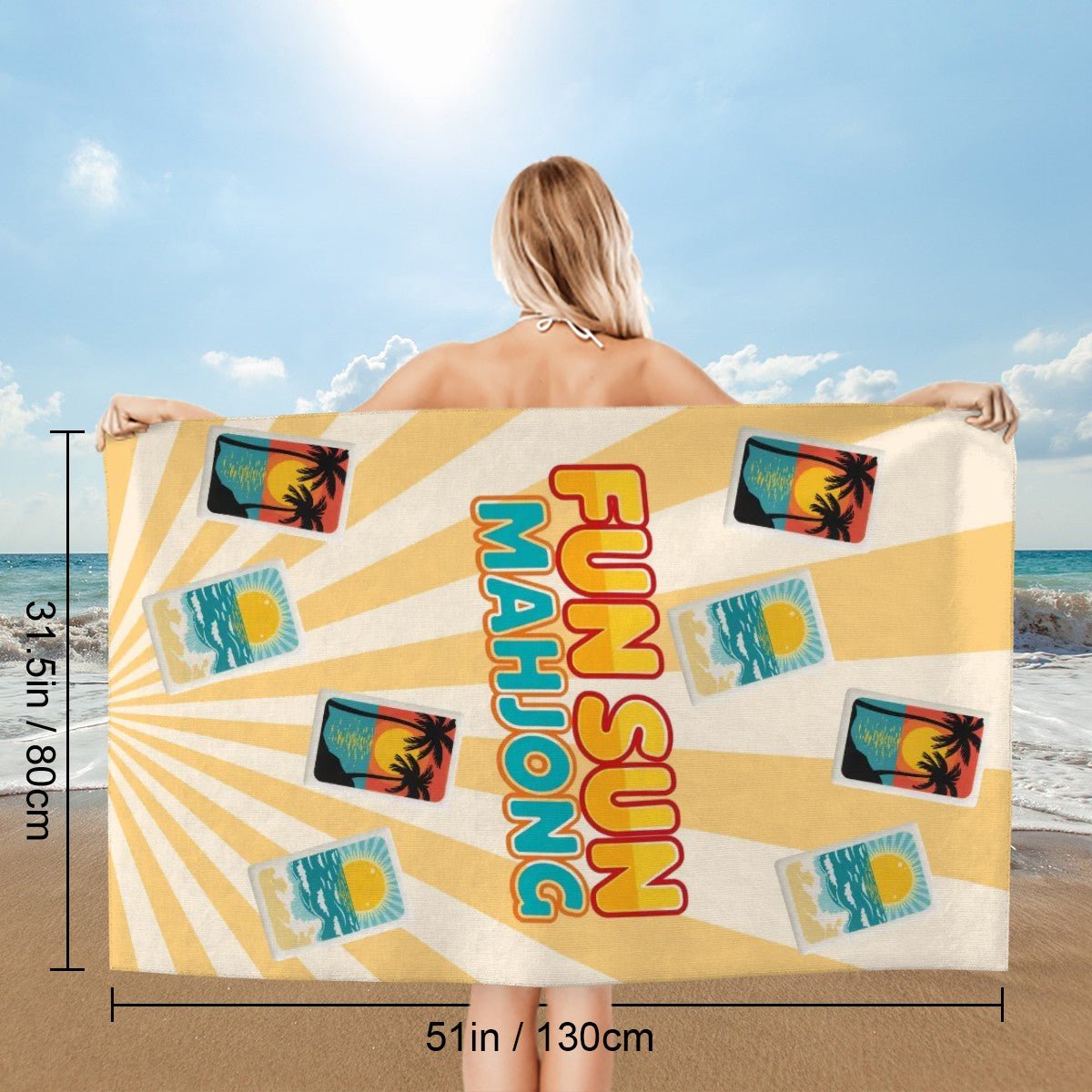 Mahjong Beach Towel Sunburst Mahj Tiles Microfiber Absorbent Poolside Towel - Splash of Color Co.
