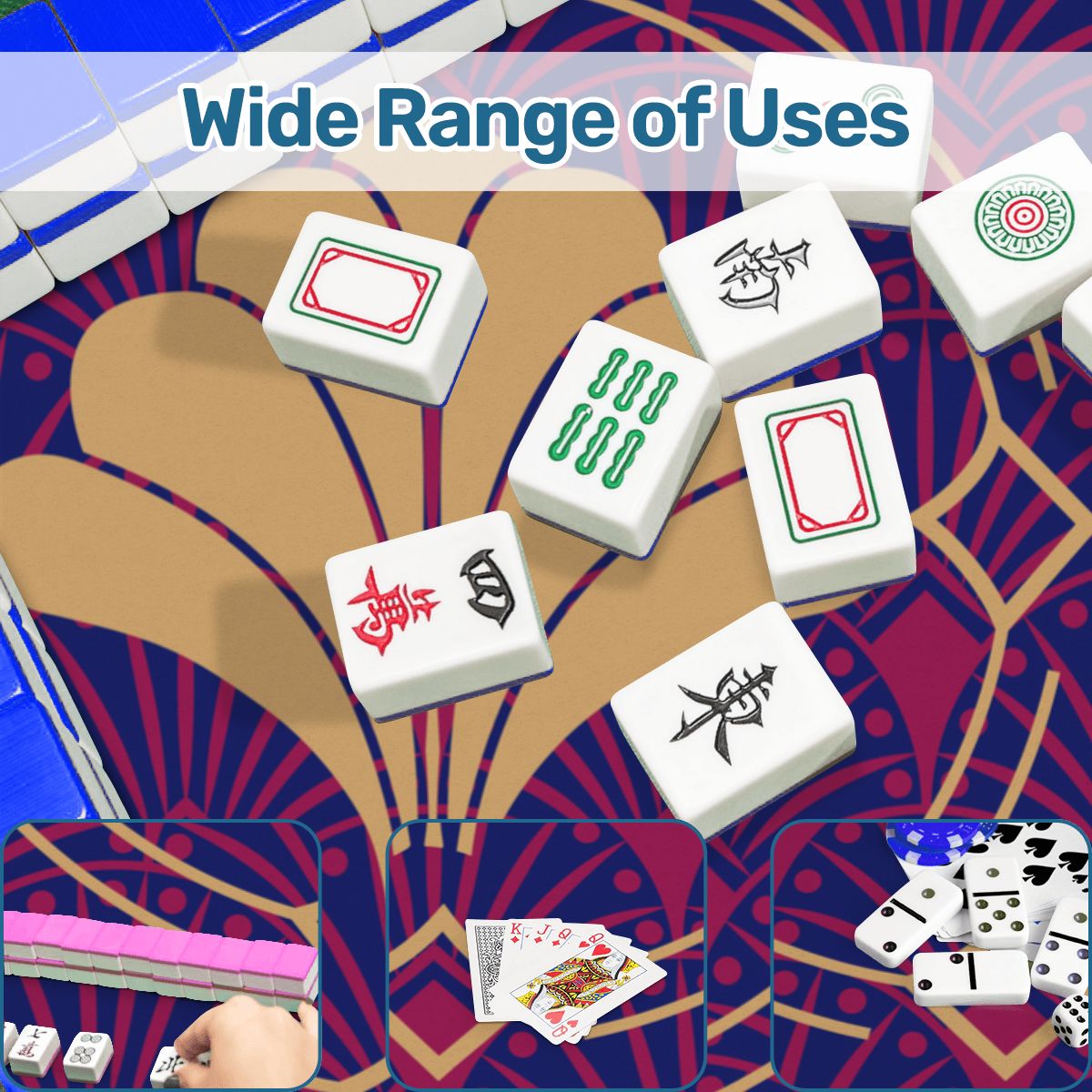 Art Deco Mahjong Mat, Blue Burgundy Gold Gilded - Splash of Color Co.