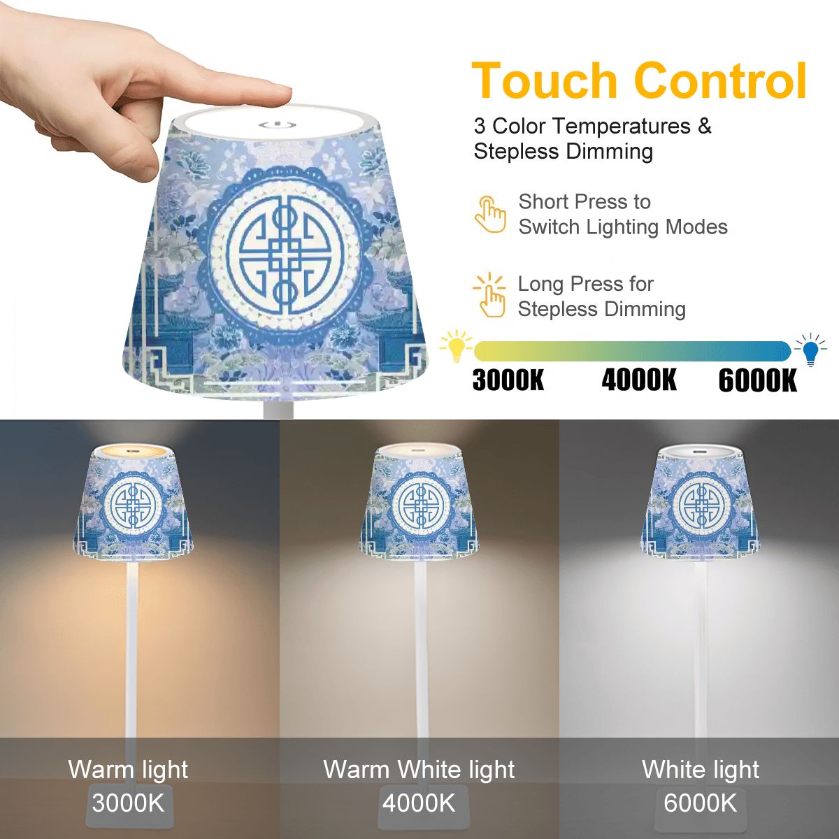 Mahjong Chinoiserie Blue Zen Garden LED Cordless Table Lamp - Splash of Color Co.