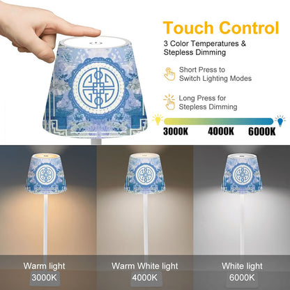 Mahjong Chinoiserie Blue Zen Garden LED Cordless Table Lamp - Splash of Color Co.