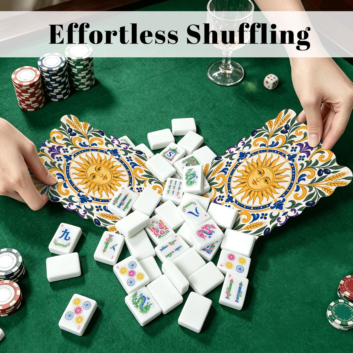 Under The Tuscan Sun Scalloped Mahjong Shuffler Cards Set of 4 - Splash Of Mahj And Color Co.