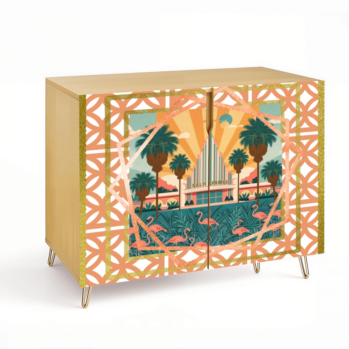 Art Deco Modern Wooden Storage Cabinet, Featuring Palm Springs California - Splash of Color Co.