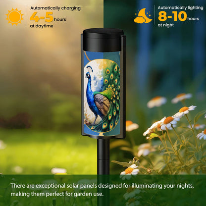 Peacock Watercolor Floral Asian Zen Garden Floral Outdoor Solar Lights