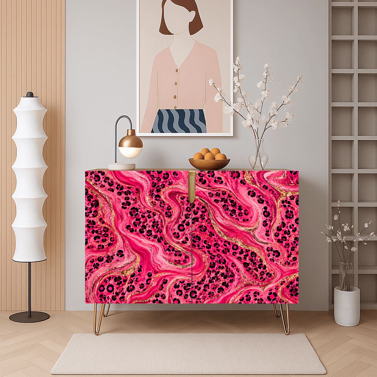 Hot Pink Leopard Print Mahjong Tiles And Accessories Sideboard Credenza - Splash Of Mahj And Color Co.
