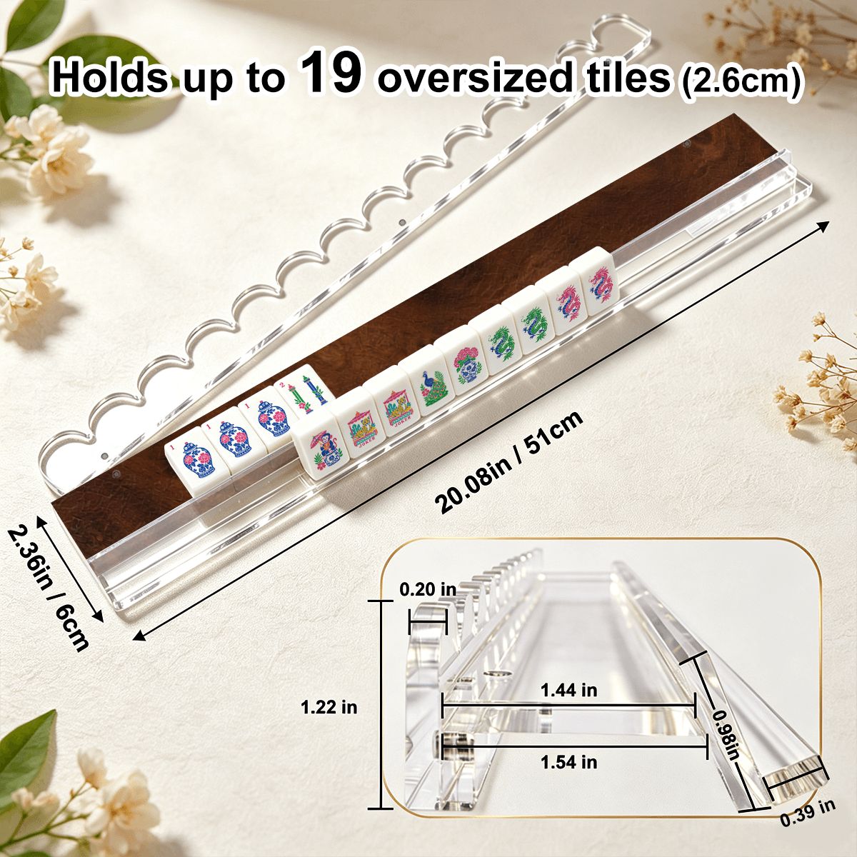 Faux Leatherette Extended Mahjong Rack Set of 4  Scalloped Magnetic Tile Pusher