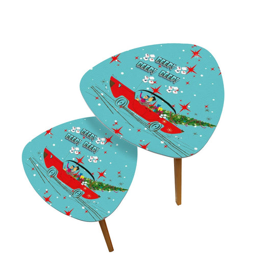 Funny Mahjong Christmas Holiday Whimsical Nostalgic Nesting Tables Set of 2