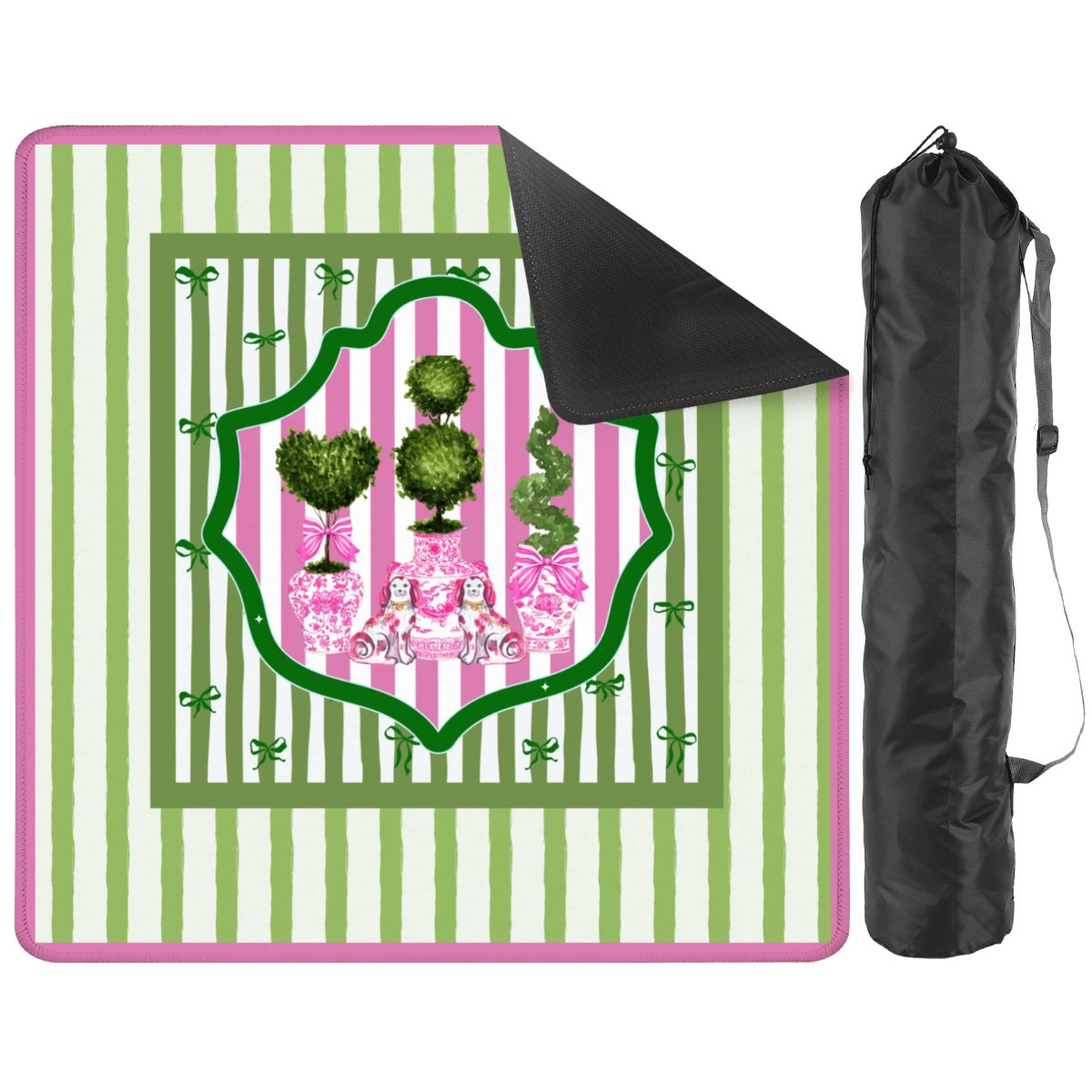 Preppy Staffordshire Chinoiserie Green And Pink Mahjong Mat - Splash of Color Co.