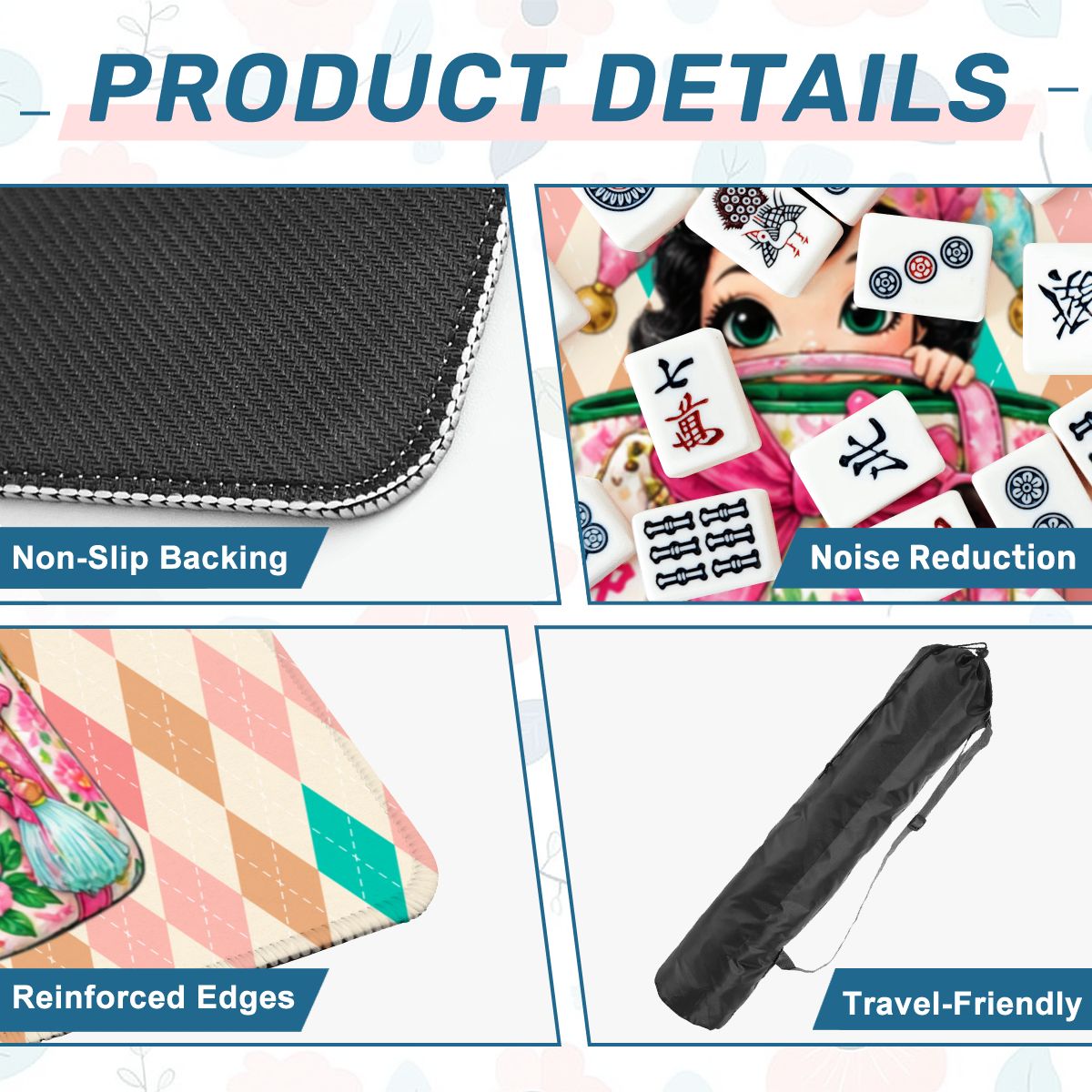 Mahjie The Mascot Harlequin Designed Mini Travel Mahjong Mat - Splash Of Mahj And Color Co.