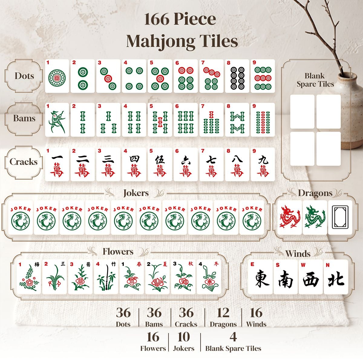 Blue Pottery Porcelain 4Layer American Mahjong Tiles  Blue  Green With Carry Case