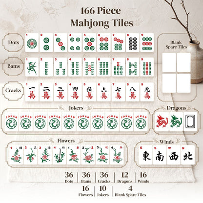 Blue Pottery Porcelain 4Layer American Mahjong Tiles  Blue  Green With Carry Case