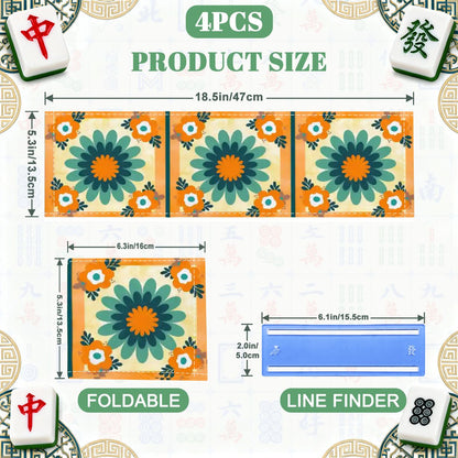 Floral Boho Orange, Teal Blue 4 Mahjong Card Holder with Line Finder - Splash of Color Co.