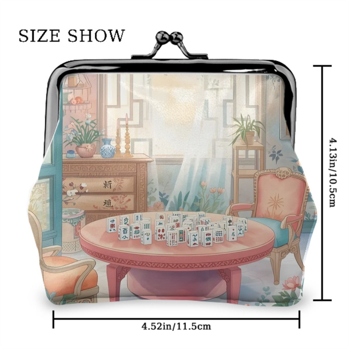 Mahjong Tea Room Garden Women's Leather Kiss Lock Coin Purse - Splash of Color Co.