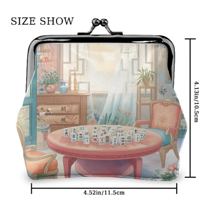 Mahjong Tea Room Garden Women's Leather Kiss Lock Coin Purse - Splash of Color Co.