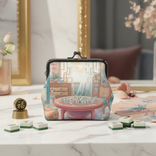 Mahjong Tea Room Garden Women's Leather Kiss Lock Coin Purse - Splash of Color Co.