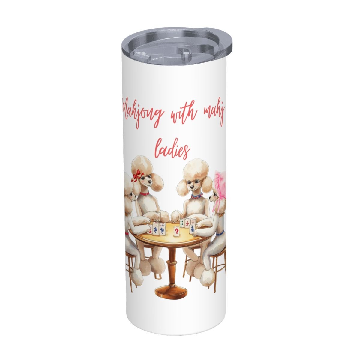Funny Mahjong Poodle Dogs, Mahjong With Mahj Ladies Tumbler Cup - Splash of Color Co.