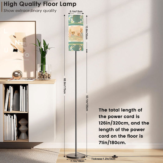 Whimsical Dogs Playing Mahjong Reading Nook Asian Floral Designed Modern Floor Lamp