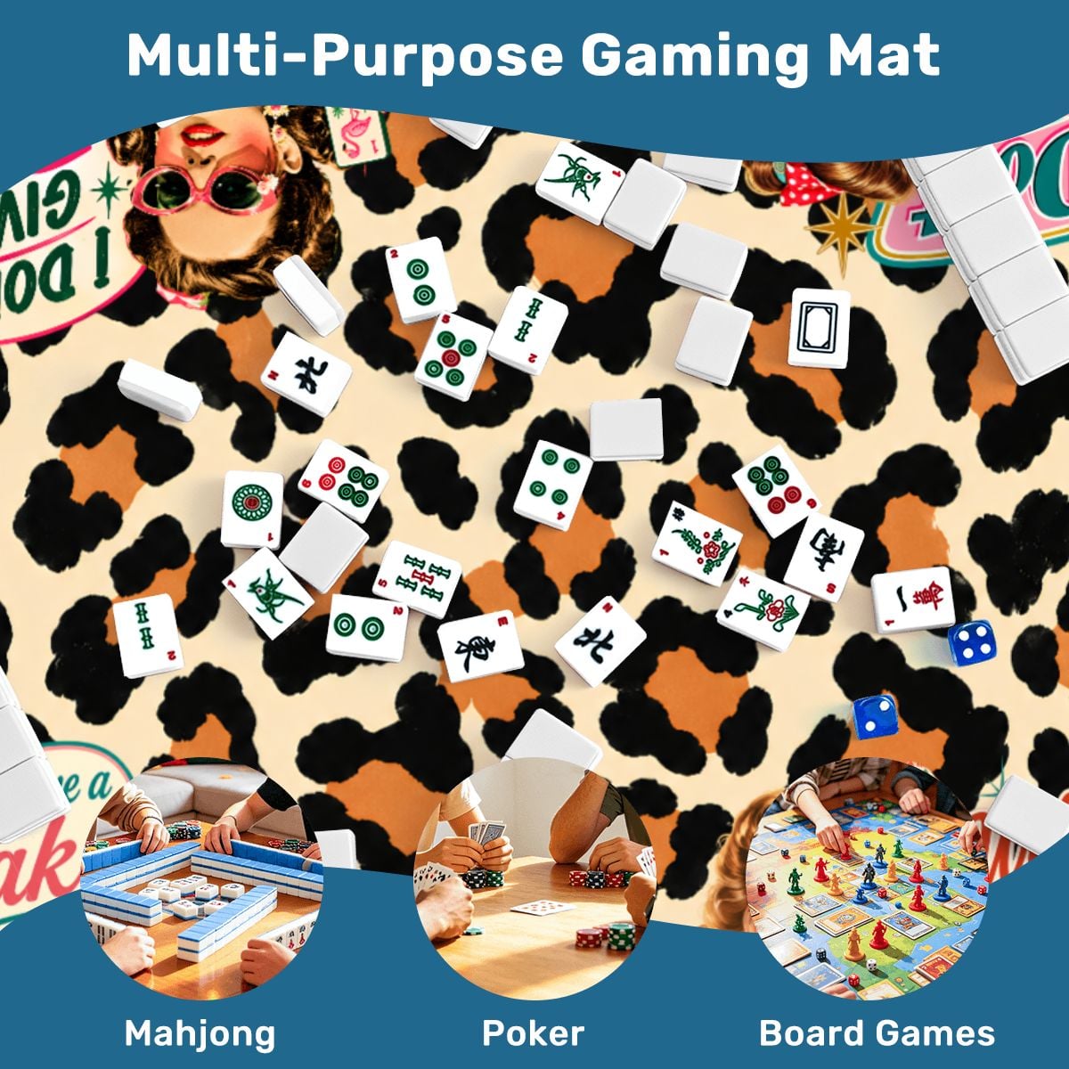 Humorous Mahjong Leopard Print Mahjong Mat Sleek Surface - Splash Of Mahj And Color Co.