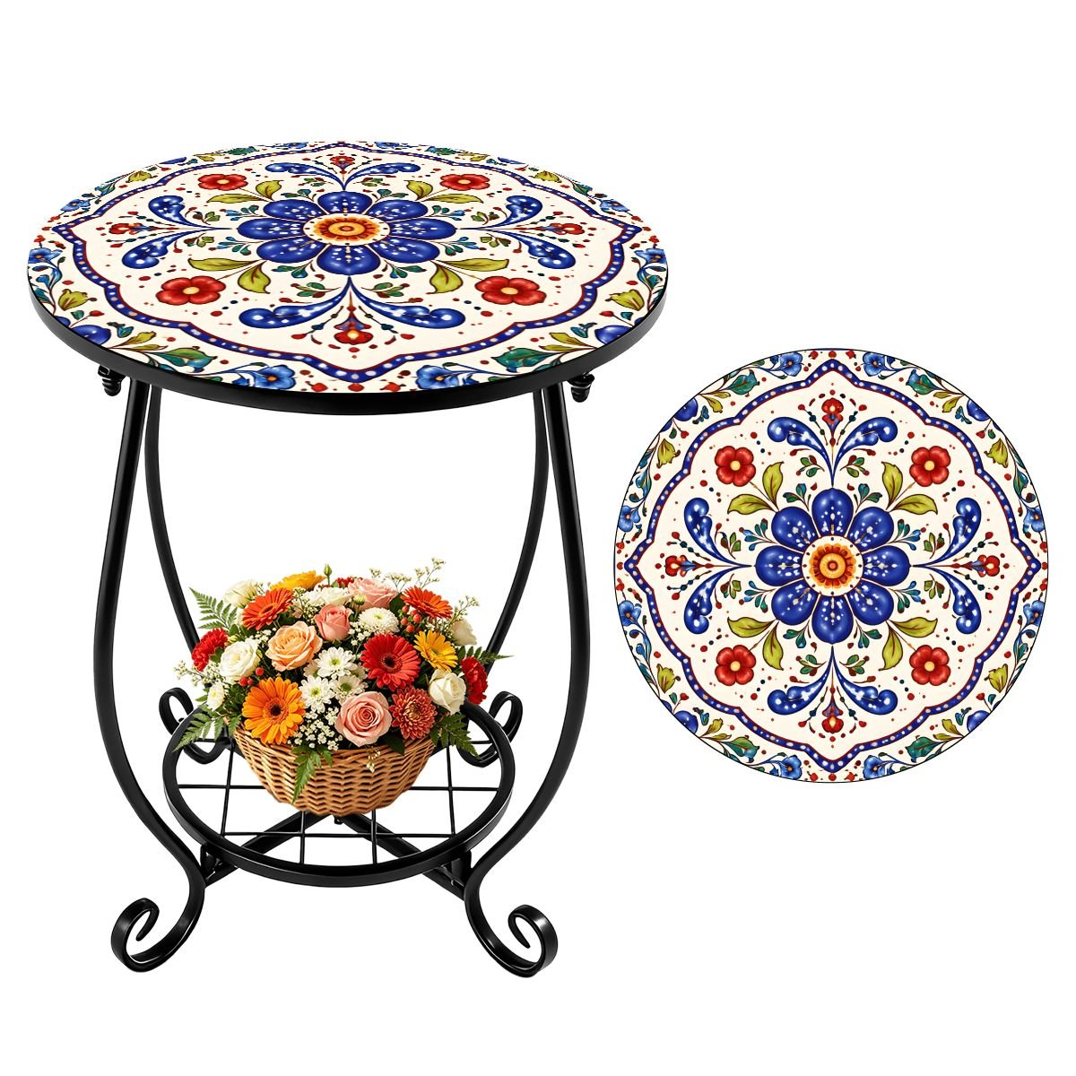 Pottery Porcelain Inspired Indoor - Outdoor Side Table - Splash Of Mahj And Color Co.