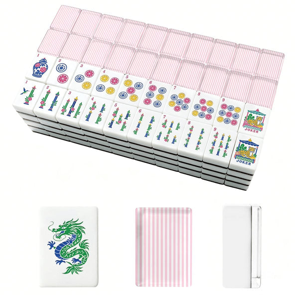 Pink Preppy Pastel Chinoiserie Engraved American Mahjong Tiles And Carry Case