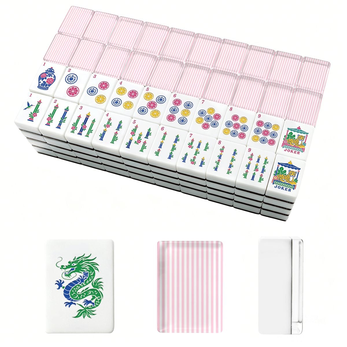 Pink Preppy Pastel Chinoiserie Engraved American Mahjong Tiles And Carry Case