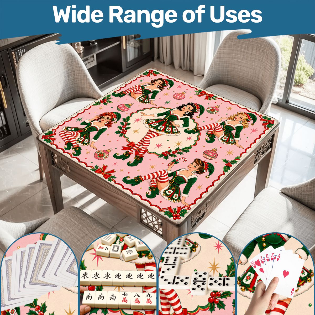 Sexy Vixen Christmas Elves Mahjong Christmas Mat - Splash Of Mahj And Color Co.