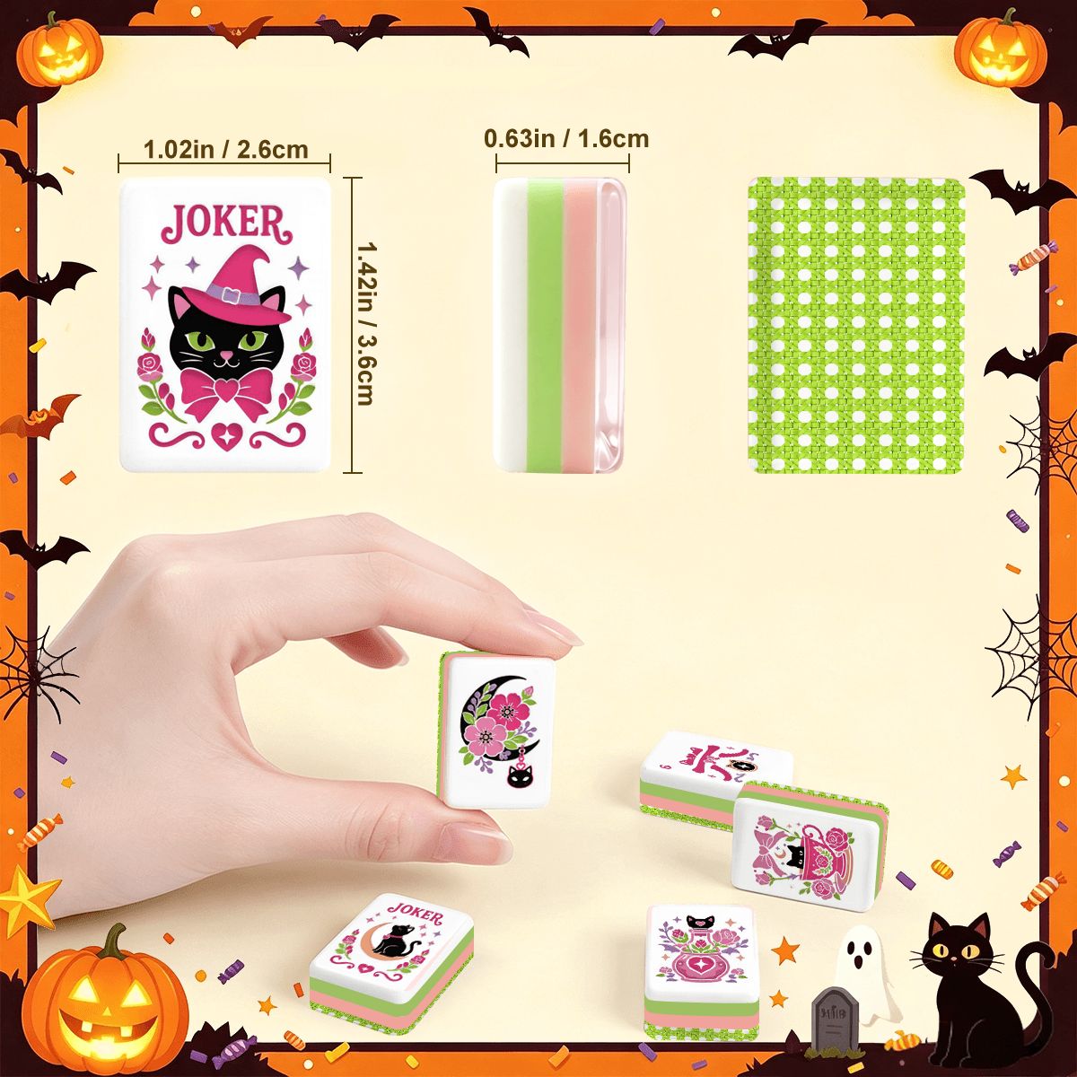 Limoncello Cane Witch's and Kitties Halloween Mahjong Layered Tiles With Carry Case - Splash Of Mahj And Color Co.