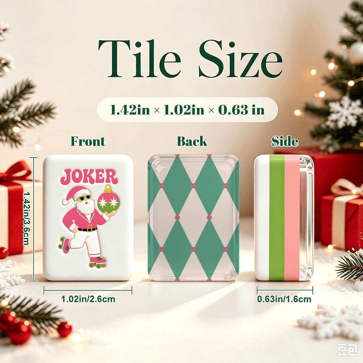 Harlequin Christmas Wonderland Preppy Pink Christmas Mahjong Tiles And Carry Case
