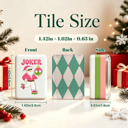 Harlequin Christmas Wonderland Preppy Pink Christmas Mahjong Tiles And Carry Case