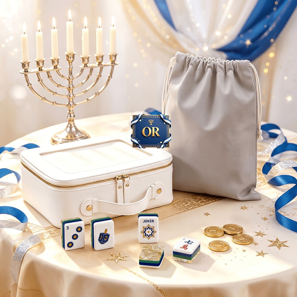 The Golden Chai Heritage Hanukkah Mahjong Tiles And Carry Case