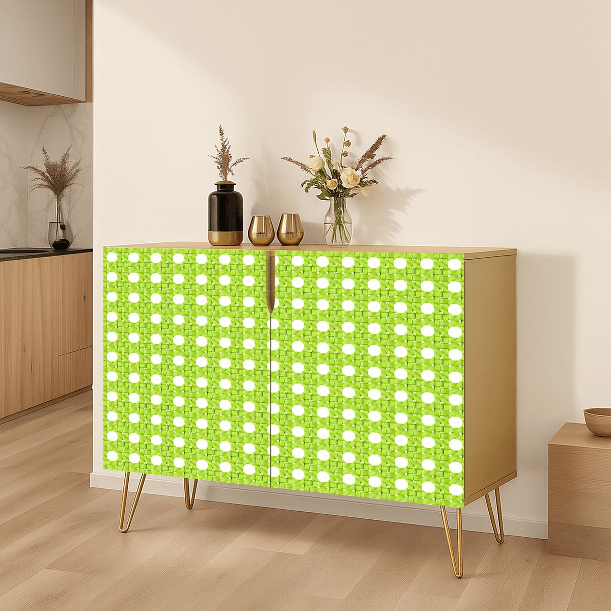 Limoncello Vintage Cane Mahjong Accessories Storage Cabinet - Splash Of Mahj And Color Co.