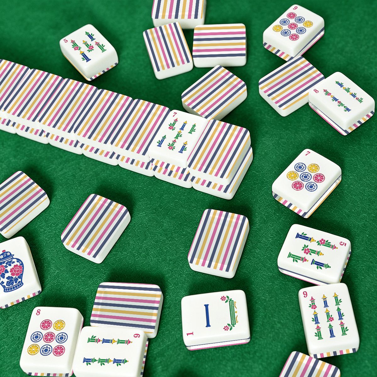 Preppy Pastel Striped American Chinoiserie Mahjong Tiles