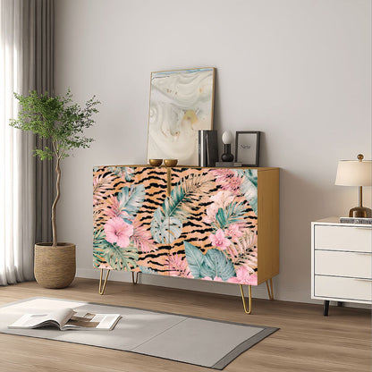 Tiger Jungle Print Mahjong Storage Cabinet Wooden - Splash Of Mahj And Color Co.