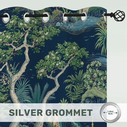 Asian Chinoiserie Royal Blue Zen Garden Pagoda Blackout Curtain Panels - Splash of Color Co.