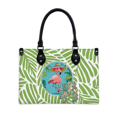 Let's Mahj Whimsical Pink Flamingo Mahjong Lover Green Tropical Shoulder Bag, Handbag, Travel
