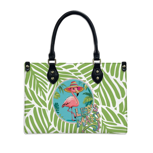 Let's Mahj Whimsical Pink Flamingo Mahjong Lover Green Tropical Shoulder Bag, Handbag, Travel