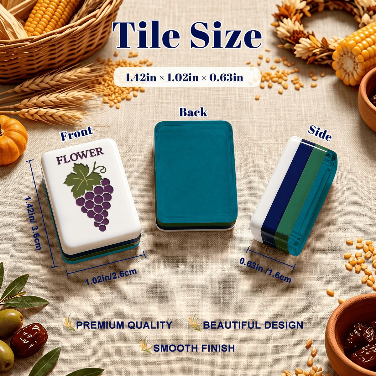 Teal Tuscan Earthy Botanical 4 Layer Engraved American Mahjong Tiles And Carry Case